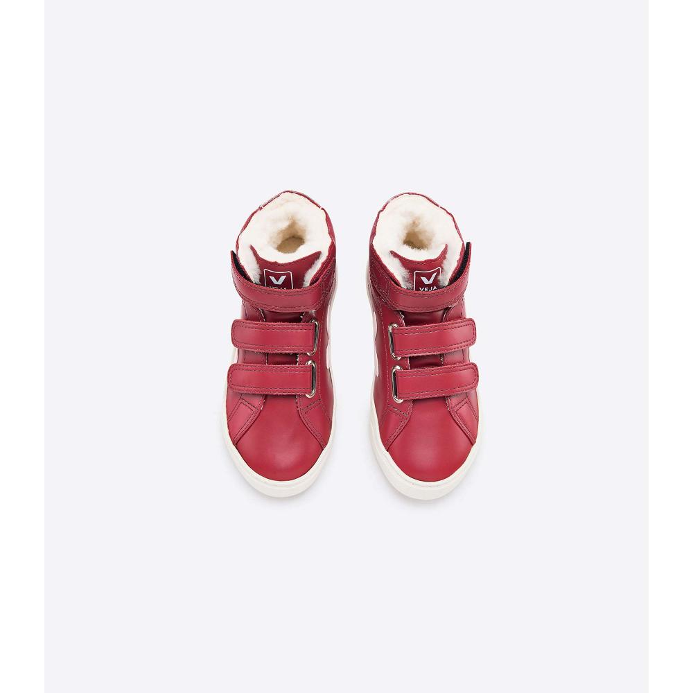 Red Kids' Veja ESPLAR MID FURED LEATHER High Tops | AU 682UZG